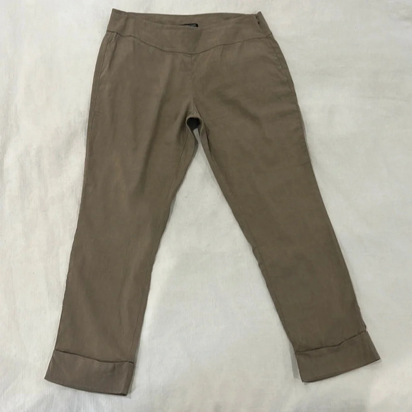 Eileen Fisher Tan Khaki Crop Pant size Medium side zipper Linen Blend - Picture 1 of 14